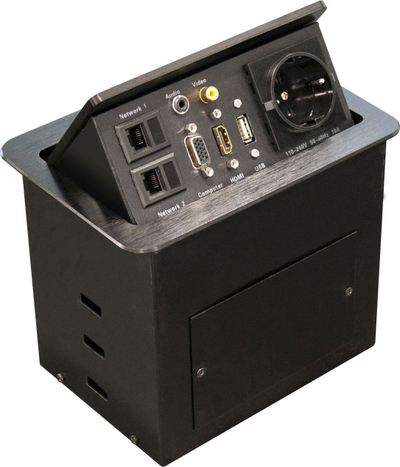 Kuti Equip 333341, tavoline me prizë Schuko, USB, HDMI, VGA, LAN, e zezë