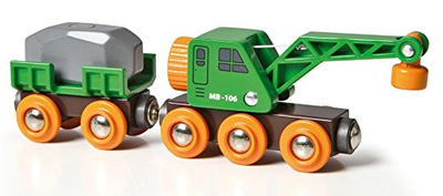 Vagon lodër BRIO World 33698 Clever Crane, me vinç magnetik, dru FSC, portokalli jeshile