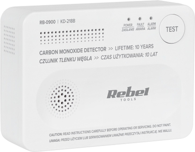 Detektor monoksidi karboni Rebel KD-218B, sensor elektrokimik, alarm 85 dB, i bardhë