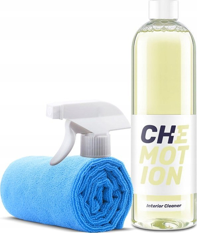 Pastrues interieri për makinë Chemotion Interior Cleaner, 1L, set me spërkatëse dhe leckë mikrofibër, i tejdukshëm