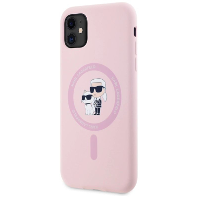 Заштитна маска за телефон Karl Lagerfeld Karl &amp; Choupette MagSafe, силикон, за iPhone 11, розова