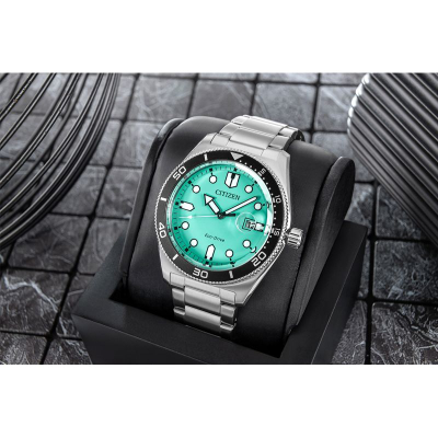 Ore dore Citizen AW1760-81W Marine, Eco-Drive, 100m, me cifërbllat turkeze