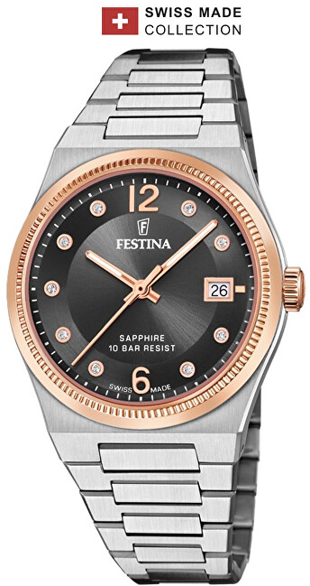 Orë dore për femra Festina Swiss Made 20037/3, e argjendtë