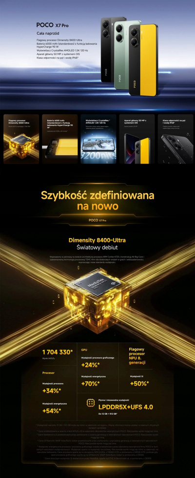 Telefoni Poco X7 Pro, 8GB RAM, 256GB, 5G, i verdhë