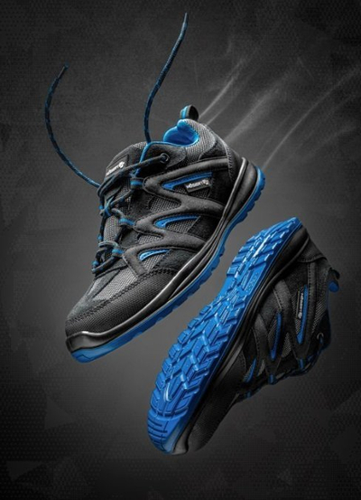 Këpucë pune HöGERT Elster Ultra Lightweight, pa hundë hekuri, me shollë antirrëshqitëse SRC, të zeza me blu