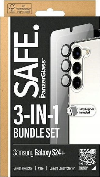 Set mbrojtës 3 në 1 PanzerGlass SAFE, për Samsung Galaxy S24+, xham mbrojtës dhe kuti TPU transparente