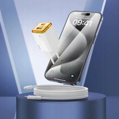 Karikues muror Hoco N52, 20W PD QC3.0, USB A dhe USB C me kabllo Type C në Lightning, i bardhë
