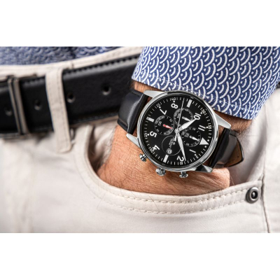 Ora burrash Giewont Chronograph Sapphire GW5630-A2, kronograf, xham safir, e zezë argjendi