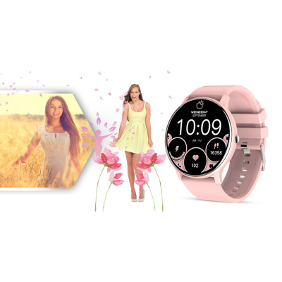Smartwatch Giewont GW120-1, mat rrahjet e zemrës, i papërshkueshëm nga uji IP67, rozë gold