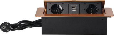 Prizë për mobilje Orno OR-AE-13126, 2xSchuko 230V, 2xUSB, ngjyrë gold