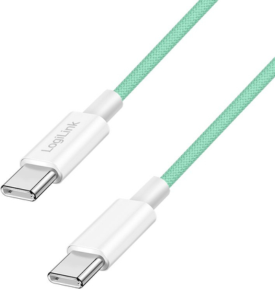 Kabllo USB C LogiLink, USB 2.0, 60W, 1m, najlon, jeshile