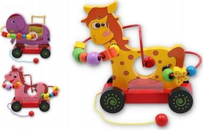 Lodër druri për tërheqje Gazelo My Animal, me rrota, me rruaza, shumëngjyrëshe