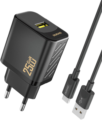 Karikues muri Dudao A27STEU, 25W GaN, USB A, me kabllo USB A në USB C, i zi