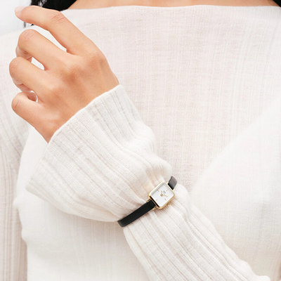 Orë dore për femra Daniel Wellington Quadro Mini DW00100729, e zezë/artë