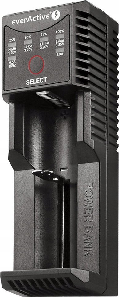 Karikues baterish EverActive UC-100C, Li-ion edhe Ni-MH, me funksion power bank, ngjyrë e zezë