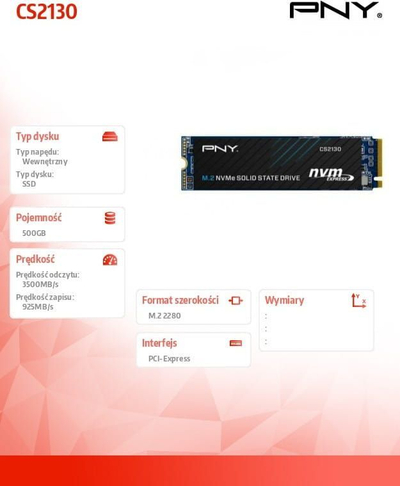 Disk SSD PNY CS2130, 500GB, M.2 2280 PCI-E x4 Gen3 NVMe