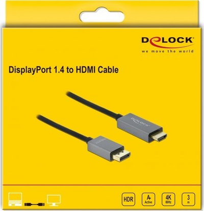 Kabllo DeLOCK Active DisplayPort në HDMI 1.4, 4K 60 Hz, 3 m, e zezë