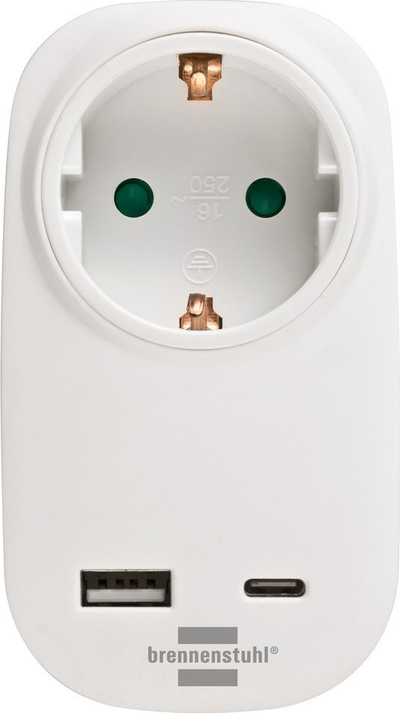 Adapter prizë Brennenstuhl 1508210, 1x USB A, 1x USB C PD 18W, i bardhë