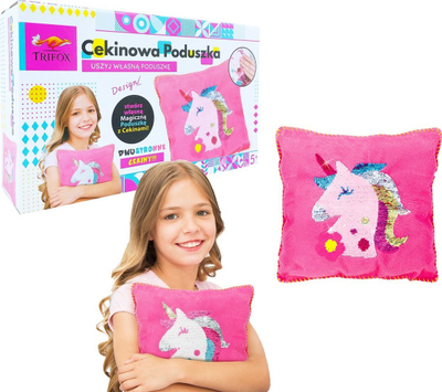 Set kreativ Trifox Cekinowa Poduszka Unicorn, qep jastëkun vetë, me cekinë dypalëshe, rozë