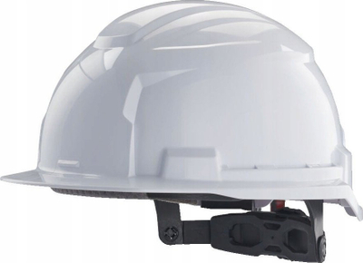 Helmet sigurie Milwaukee Bolt 100, e çarë me vrima ajri, me rrip poshtë mjekrës, e bardhë