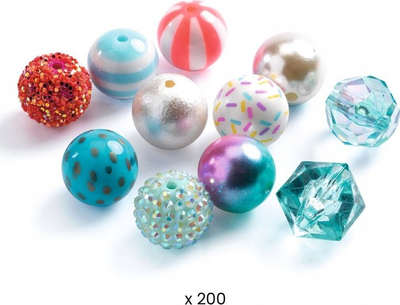 Set krijimi bizhuterish Djeco Bubbles Silver, rruaza dhe kordelë 4m, për fëmijë 4 8 vjeç, blu