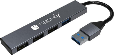 HUB USB Techly 3.2 Slim, 4x USB A, metalik, gri
