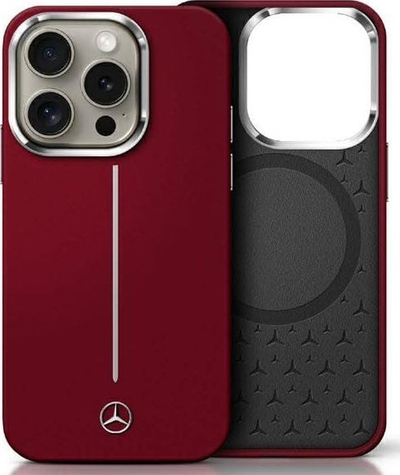 Kapak telefoni Mercedes Benz Silicone White Stripe me MagSafe për iPhone 16 Pro Max 6.9", i kuq