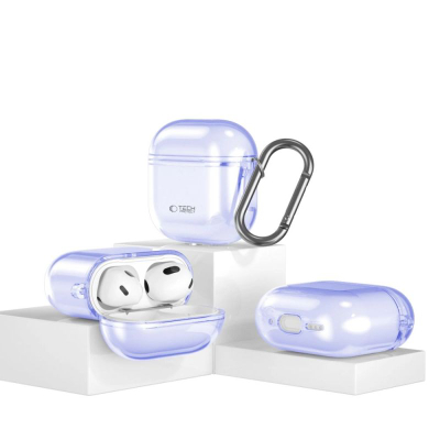 Mbrojtëse kufjesh Tech-Protect Flexair për AirPods 4, TPU, me karabinë, vjollcë e tejdukshme