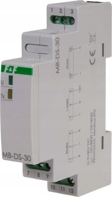 Modul matës temperature F&amp;F MB-DS-30, 30 kanale, RS-485 Modbus RTU, për shina DIN