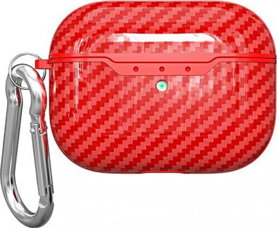 Mbulesë Beline Carbon për Apple AirPods 3, me karabiner, e kuqe