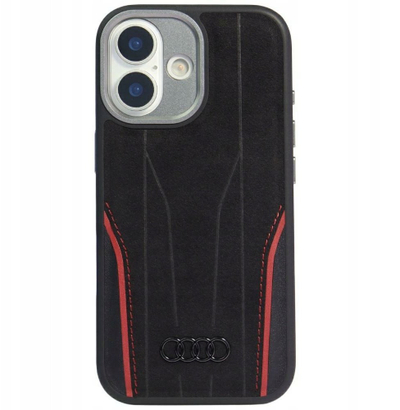 Mbulesë telefoni NoName Audi R8, MagSafe, lëkurë natyrale, e zezë me të kuqe për iPhone 17