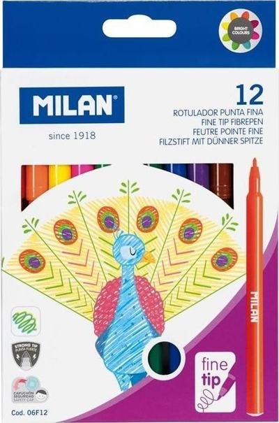 Set markerësh Milan With Fine Tip 06F12, majë 2 mm, 12 ngjyra