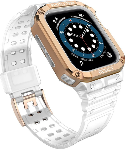 Rrip ore me kasë Hurtel Protect Strap Band për Apple Watch 41 40 38mm, i fortë, rozë