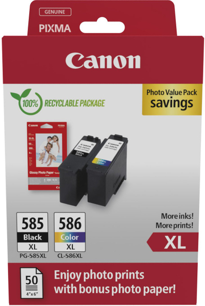 Fishek boje Canon PG-585XL CL-586, set 2 copë, rendiment i lartë, i zi edhe me ngjyra