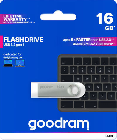 USB флеш Goodram UNO3-0160S0R11, 16GB, USB Type A 3.2 Gen 1, сребрена