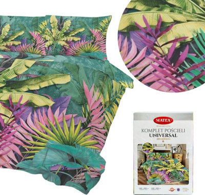 Komplet çarçafësh Bedding Leaves, 160x200, pambuk 100%, jeshile shumëngjyrëshe