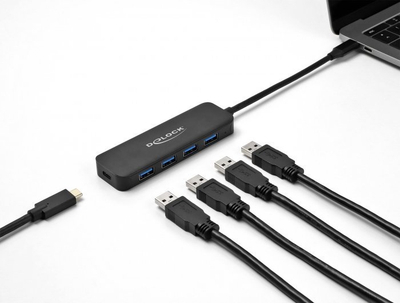 Hub USB DeLOCK 64170, USB C në 4x USB 3.2, Power Delivery 85W, i zi