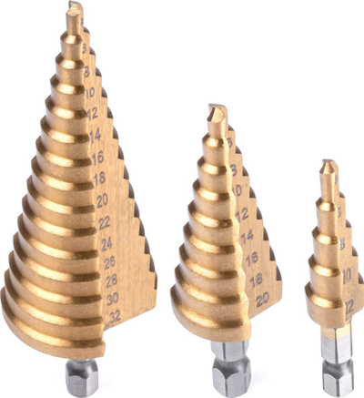 Set stërvilash konikë për metal, HSS titan, 4–32 mm, ngjyrë ari