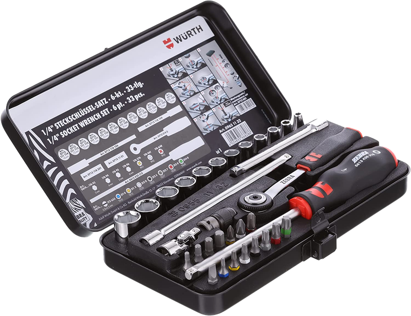 Set arpion me çelësa kokë, Würth, ZEBRA, 1/4", 33copë