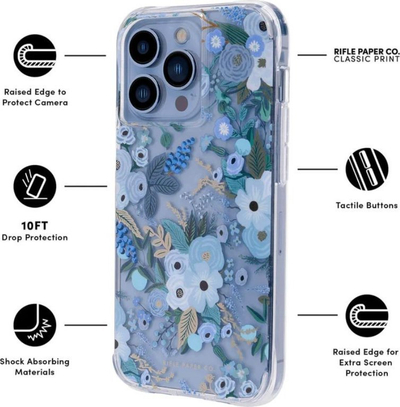 Kapak telefoni Rifle Paper Co Garden Party Blue për iPhone 13 Pro, transparent, i fortë ndaj rënieve, blu