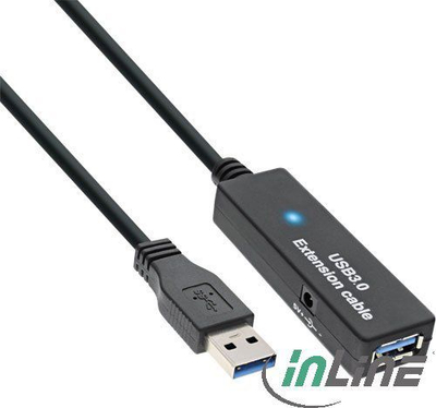 Kabllo InLine (35657), USB A/A aktive, 20 m, e zezë