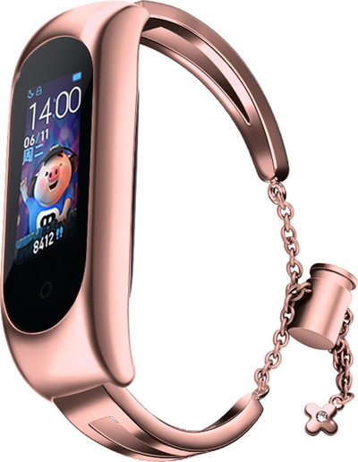 Метална нараквица за Xiaomi Mi Band 3/4/5/6, не'рѓосувачки челик, со декоративен ланец, розе голд