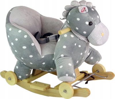Kalë lëkundës Leantoys Rocking Horse Ride-on 2in1 Dots, me muzikë, gri me pika të bardha