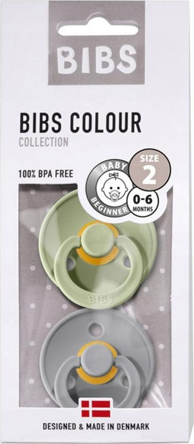 Set biberonësh BIBS Colour, nr. 2, 0-6 mujsh, Cloud dhe Sage