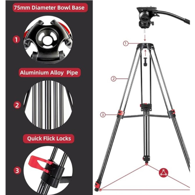 Tripod video me kokë fluide 185cm