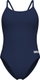 Kostum banje njëpjesësh për femra Arena Solide Lace Back, MaxLife Eco, UV 50+, blu e errët