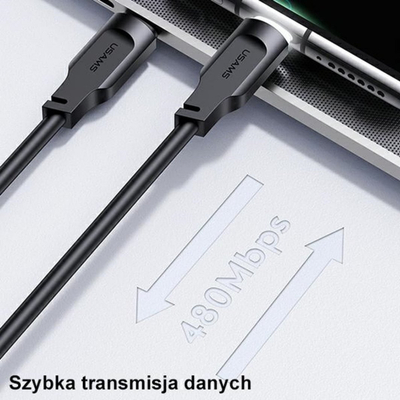Kabllo USB Usams Lithe Series, USB C me USB C, 1.2 m, 100W, e zezë