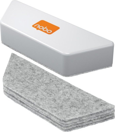 Gomë fshirëse magnetike për tabela Nobo Board Eraser NOBO, me insert të zëvendësueshëm, e bardhë