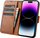 Mbështjellës portofol iCarer Wallet 2in1 për iPhone 14 Pro, lëkurë natyrale, Anti RFID, kafe