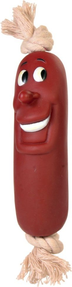 Lodër dentale për qen Trixie VINYL SAUSAGE WITH ROPE, 11cm